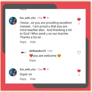 Instagram comment from a student: you are providing excellent classes, thanks a lot sir